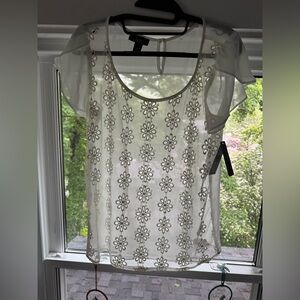 AGB Sheer Floral ivory Blouse